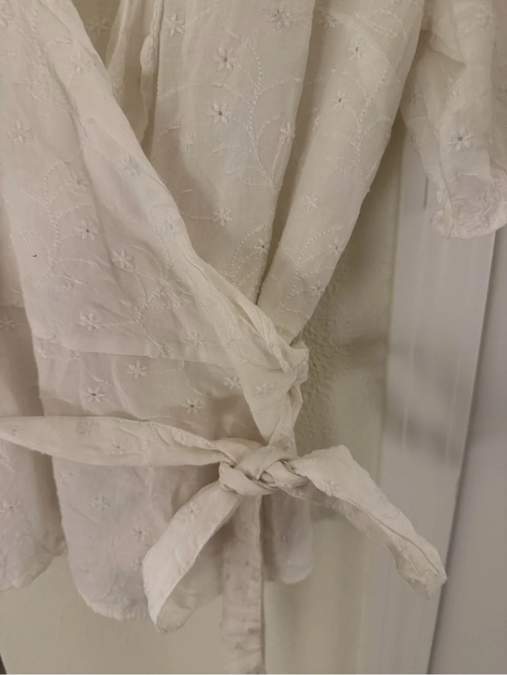 Old Navy White Embroidered Wrap Blouse